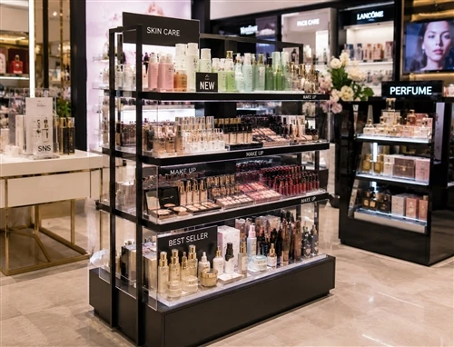 Kosmetik displeylar: metall, akril yoki aralash-material konstruksiyami?
